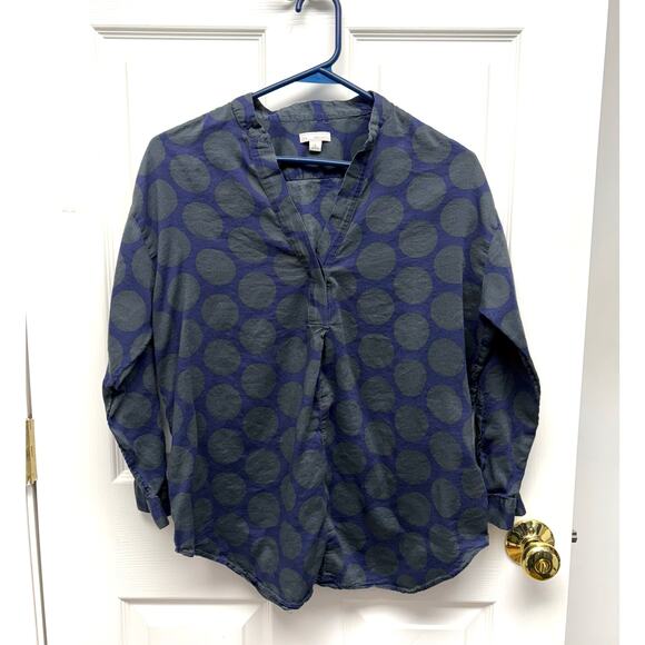 Gap Navy Blue Green Circle Blouse, Split Neck, 3/4 Sleeves, Women's Size S - Picture 1 of 6